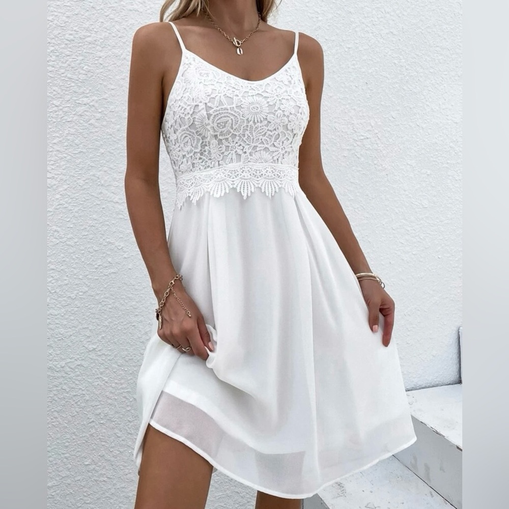 SHEIN VCAY Guipure Lace Panel Cami Dress